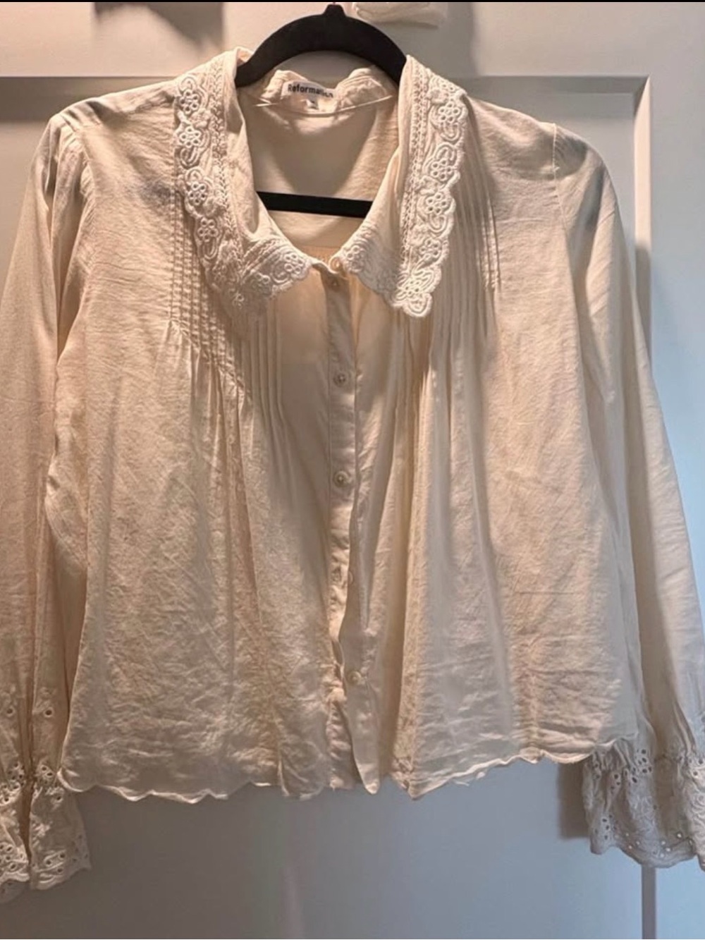 Reformation Cream Lace-Collar Button Down Blouse